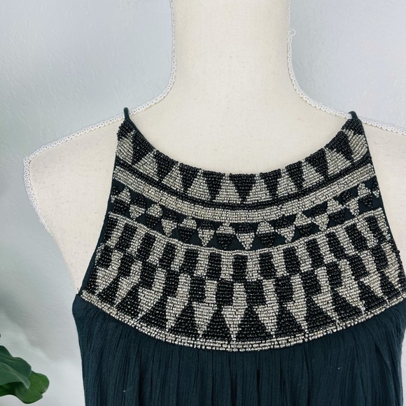 AMUSE SOCIETY Black Embellished Halter Top Loos Fit Open Back Summer Beach Dress - Picture 3 of 6